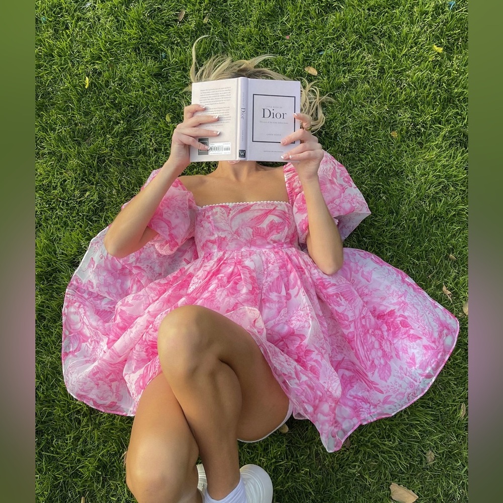 Selkie Pink Floral Puff-Sleeve Mini Dress - Picture 3 of 7